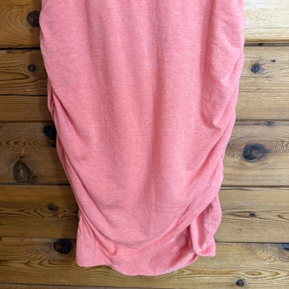 Athleta Seeker Tee Dress Small Peach Short Sleeve Scoop Neck Ruched Tulip Hem - Picture 3 of 6